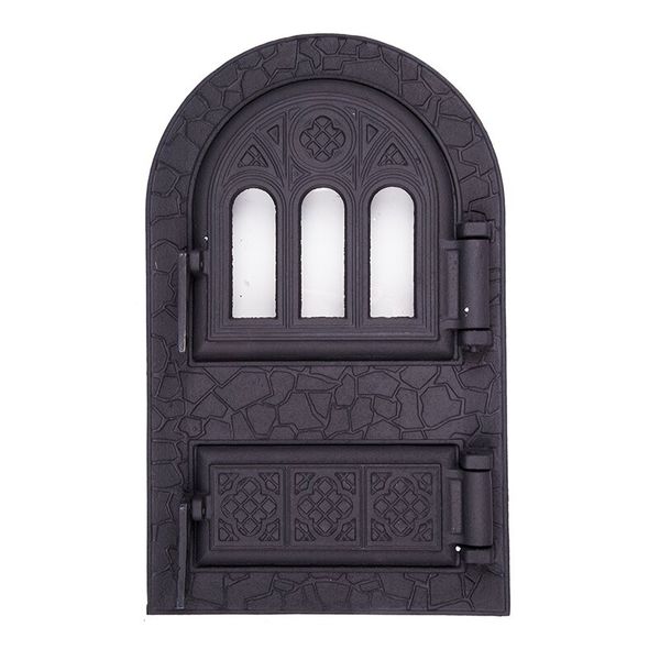 Дверцята Булат Микулин спарені арочні чавунні з термосклом 330х530 (80)
