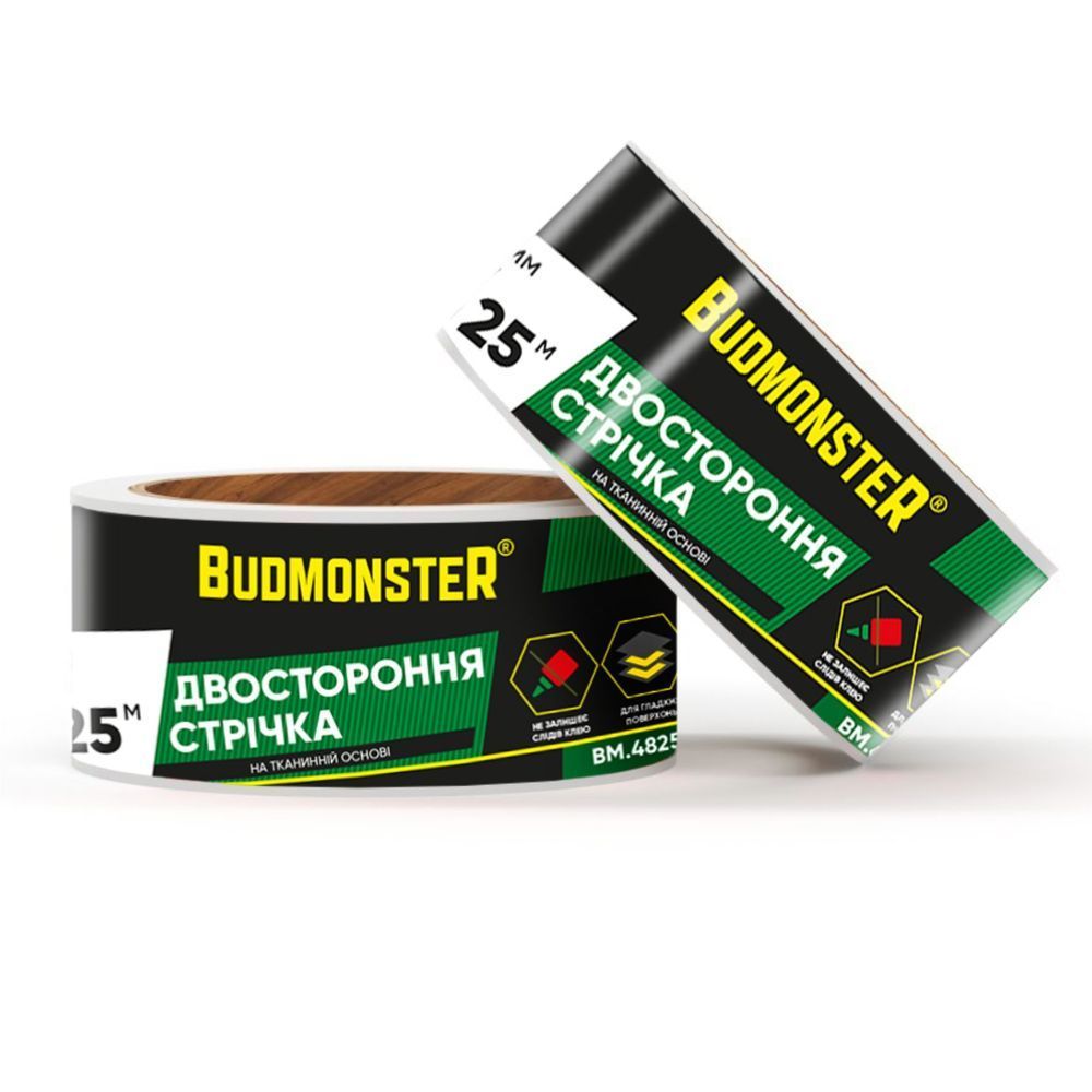 Лента тонкая двусторонняя на тканевой основе BudMonster 48 мм х 10 м, (BM.4810TK)