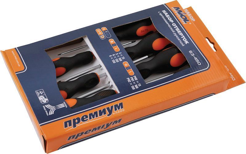 Набор отверток Miol с эргономичной рукояткой, CRV, 7 шт, (63-450)