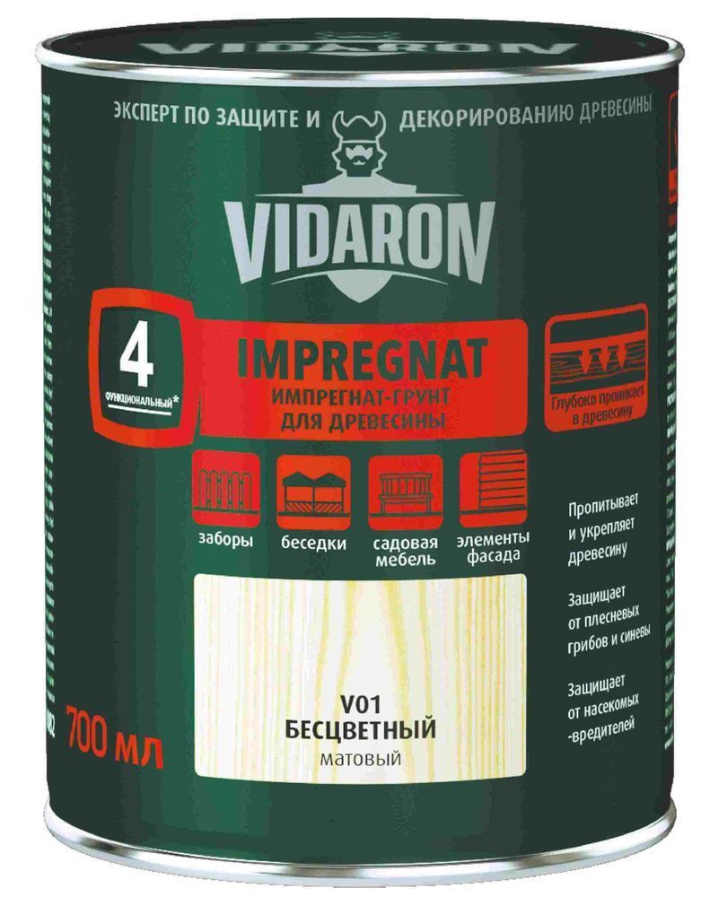 Захисно-декоративний засіб імпрегнат грунт ТМ VIDARON для деревени безбарвний матовий V01 700мл