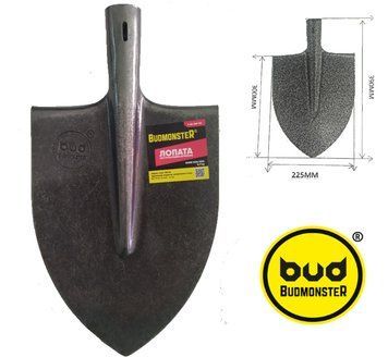 Лопата копальная остроконечная штыковая ЛКО BudMonster закаленная, рельсовая сталь MN-50, лак порошковое покрытие, (Т-84-БМ-02)