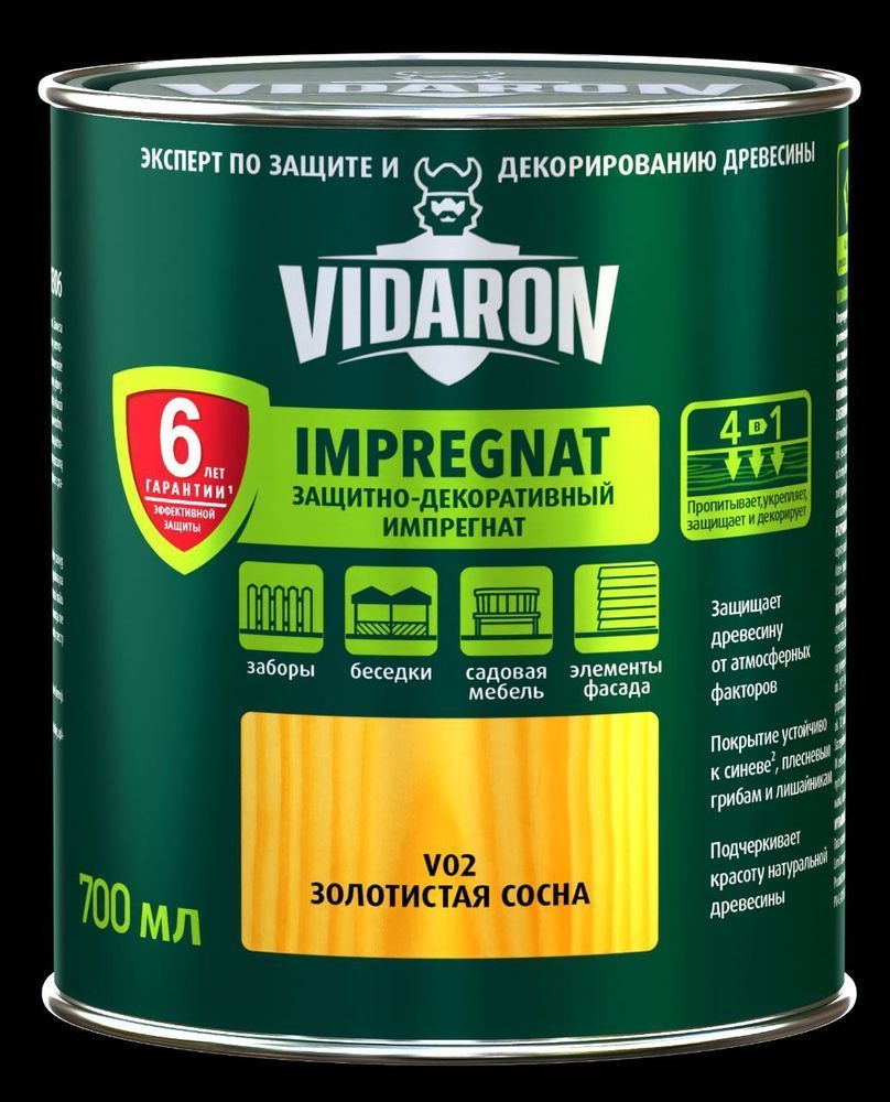 Захисно-декоративний засіб імпрегнат ТМ VIDARON золота сосна матовой V02 700мл 1/8/1