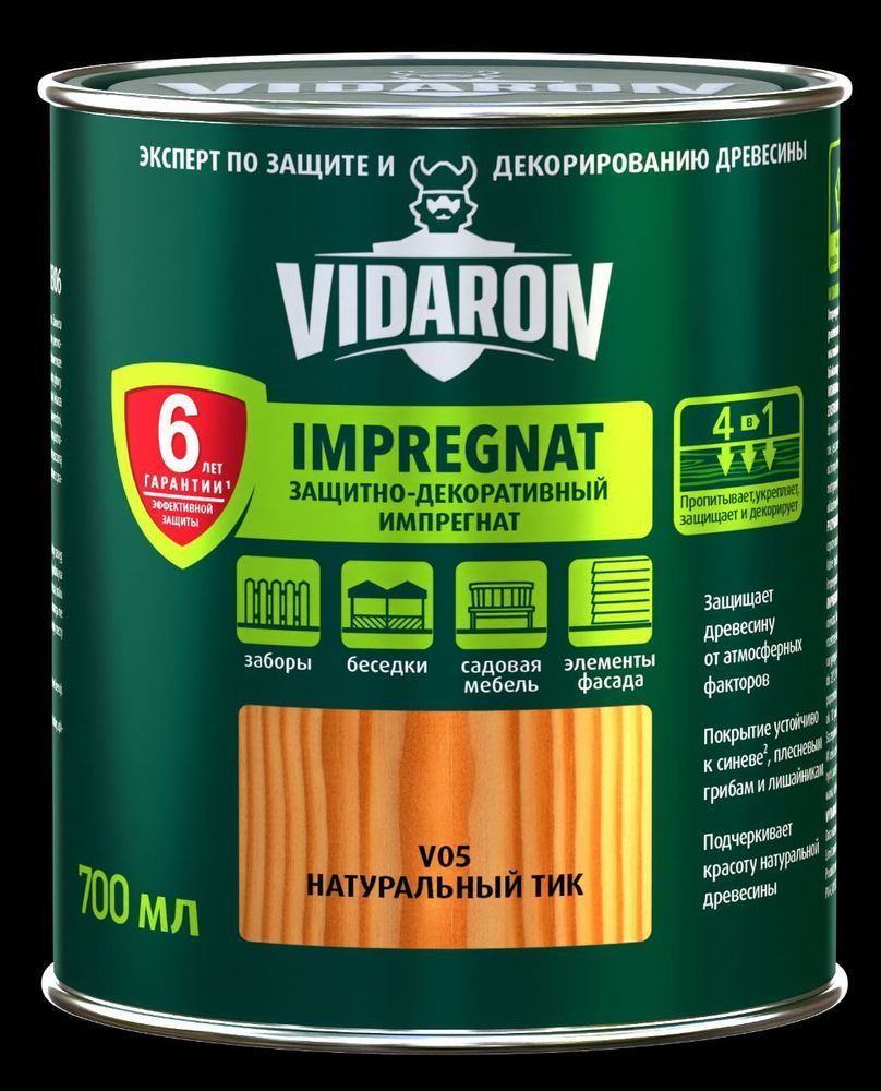 Захисно-декоративний засіб імпрегнат ТМ VIDARON тик натуральний V05 700мл 1/8/1