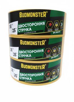 Лента двухсторонняя на тканевой основе BudMonster 250 мкм х 38 мм х 25 м (BM.3825TK)