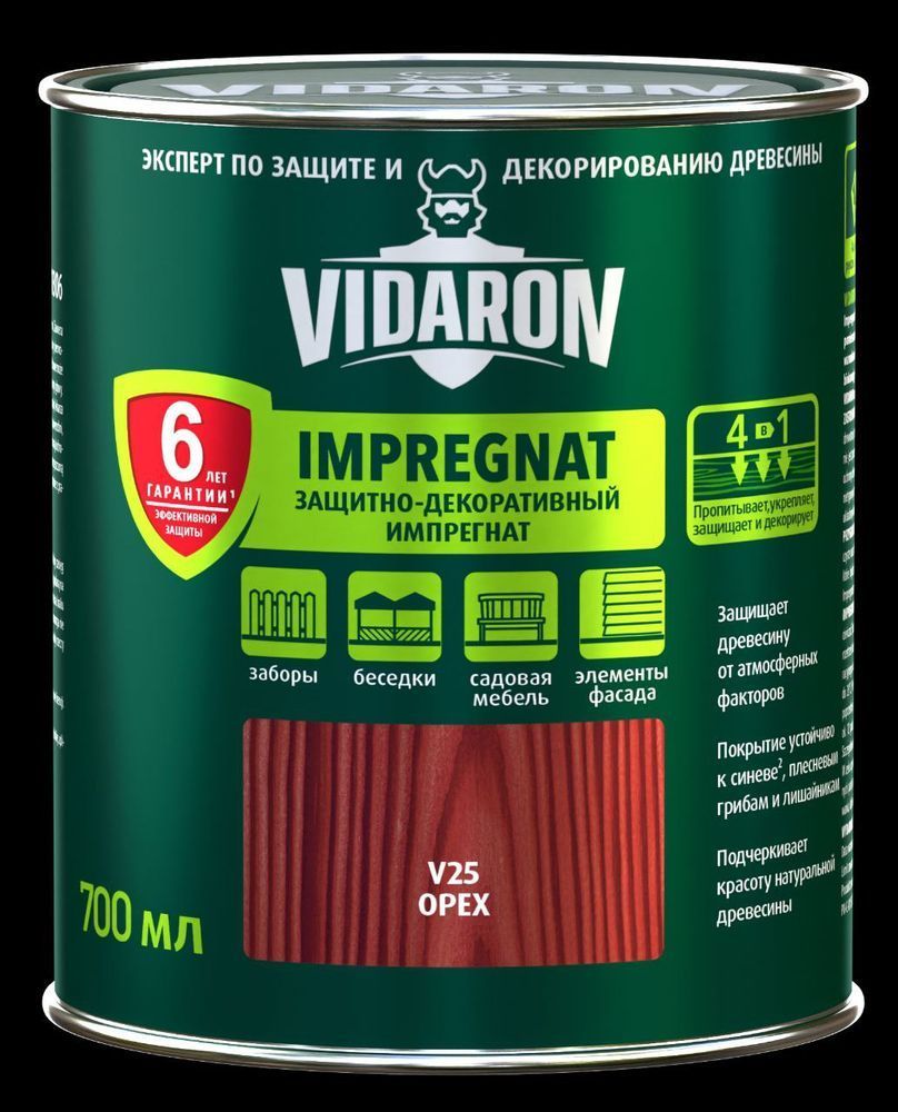 Захисно-декоративний засіб імпрегнат ТМ VIDARON горіх V25 700мл 1/8/1