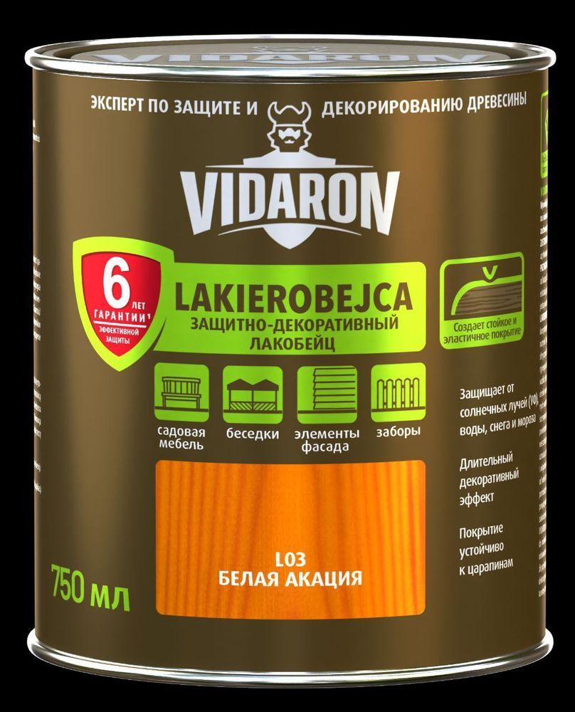 Захисно-декоративний засіб для деревини ТМ Vidaron Лакобейц L 03 біла акація гл.0.75 л 1/8/1