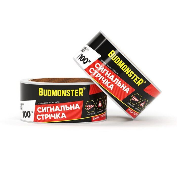 Лента сигнальная BudMonster красно-белая 50 мм х 100 м, (BM.50100SS)