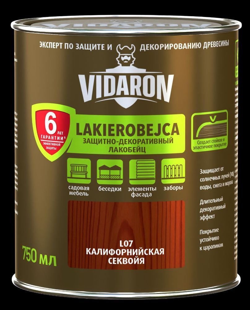Захисно-декоративний засіб для деревини ТМ Vidaron Лакобейц L 07 коліфорн.секв.гл.0.75 л 1/8/1