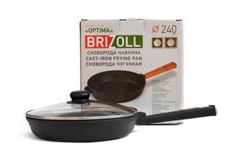 Cковорода BRIZOLL Оптима чугунная черная со стеклянной крышкой и ручкой d=24 (O2440-P1-C)