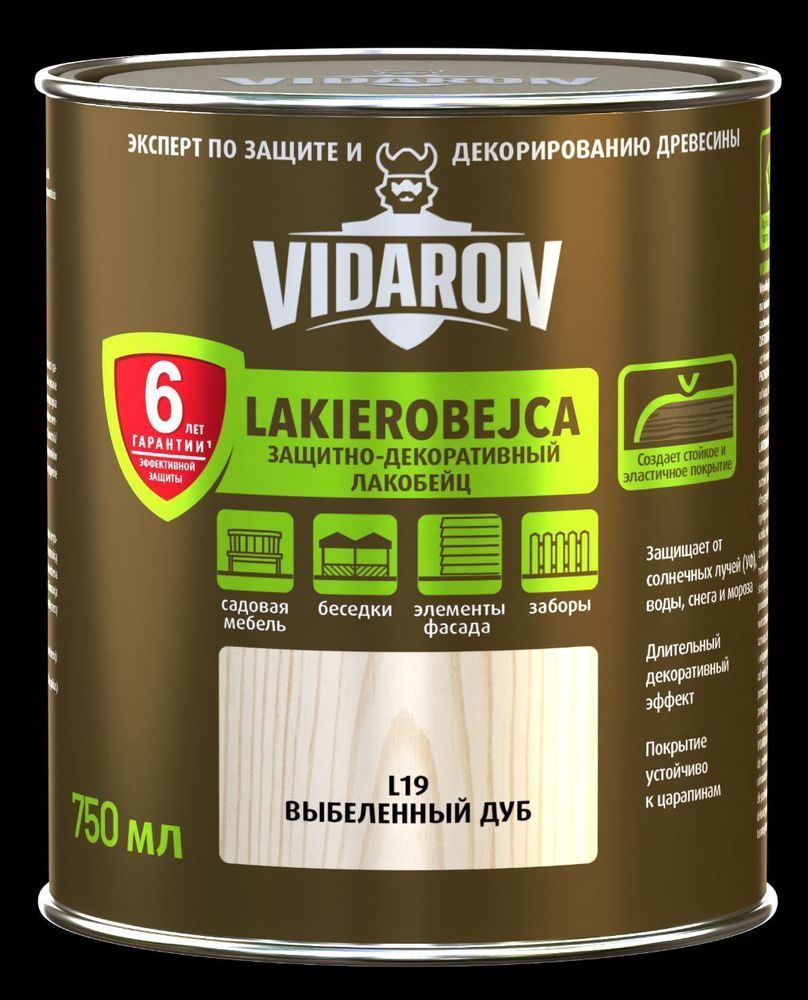 Захисно-декоративний засіб для деревини ТМ Vidaron Лакобейц L 19 золотий дуб гл.0.75 л 1/8/1