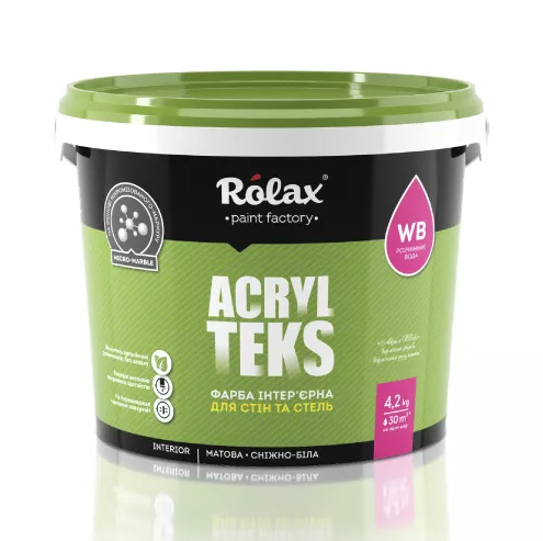 Краска интерьерная стойка к легкой мойке Rolax ACRYL TEKS 14 кг