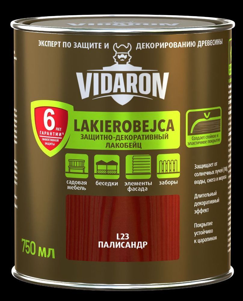 Захисно-декоративний засіб для деревини ТМ Vidaron Лакобейц L 23 палісандр 0.75 л 1/8/1