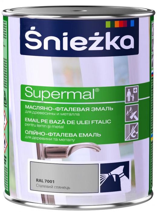 Емаль олійно-фталева Супермаль ral 7001 сталевий глян. Sniezka 0.8 л