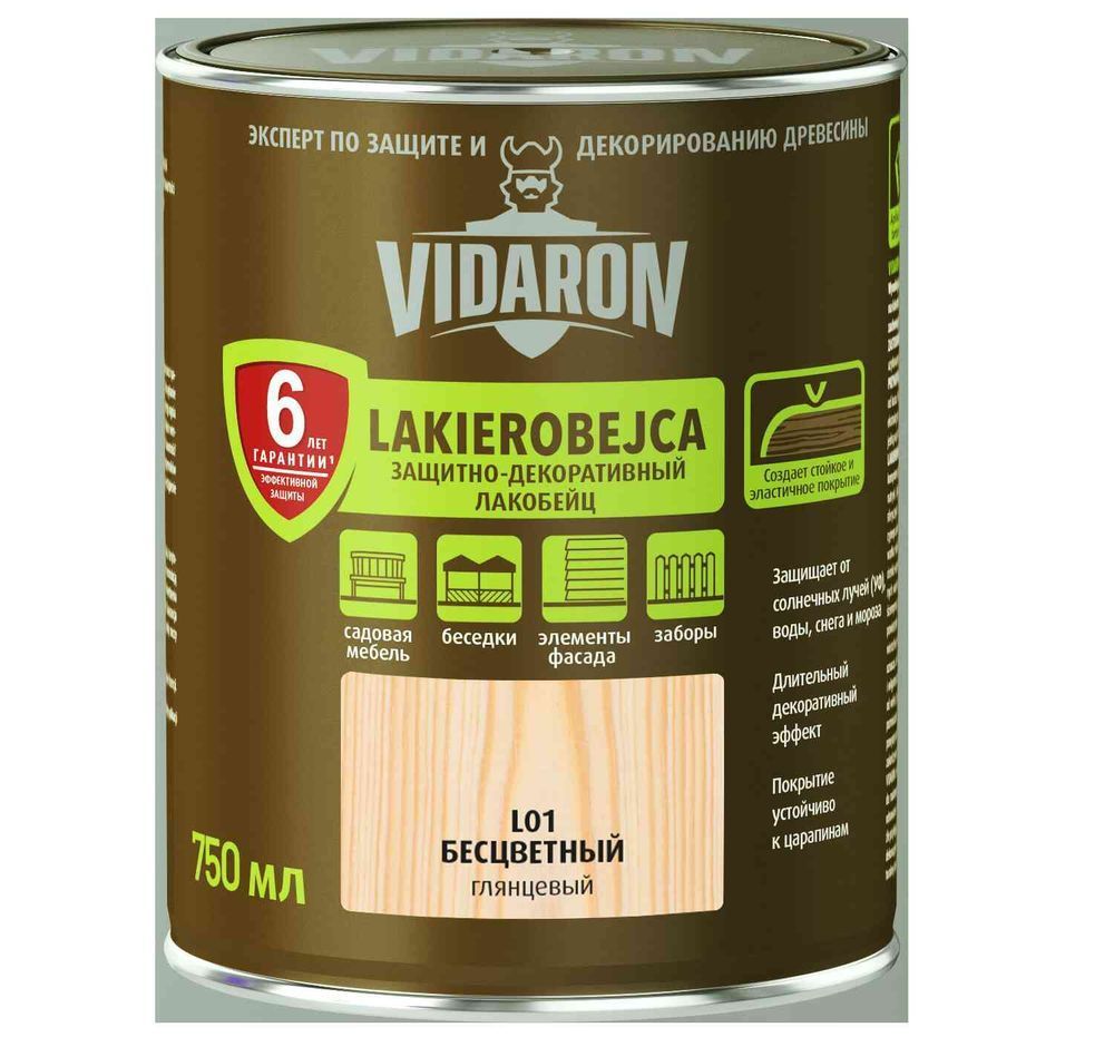 Захисно-декоративний засіб для деревини ТМ Vidaron Лакобейц L01 безб. гл. 0.75 л 1/8/1