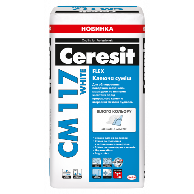Клей для плитки Ceresit CM 117 White белый 25 кг, (2487184)