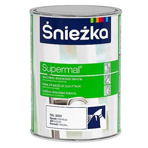 Емаль олійно-фталева Sniezka Супермаль ral 9003 світло-сірий гл.0.8 л