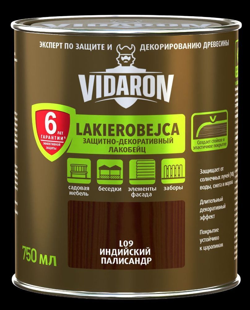 Захисно-декоративний засіб для деревини ТМ Vidaron Лакобейц L 09 індійс.паліс.гл.2,5 л 1/8/1