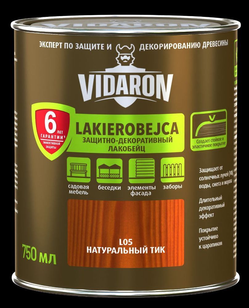 Захисно-декоративний засіб для деревини ТМ Vidaron Лакобейц L 05 тик натурал. гл.2,5л 1/8/1