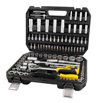 Набор инструмента Mastertool CrV 1/4'' и 1/2'', трещетка 72Т, 108 шт, кейс, (78-5108)