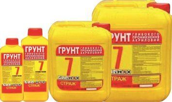 Грунт глубокого проникновения акриловый Страж-7, готовый раствор, бутылка 1 л