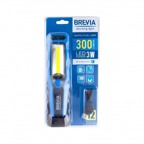 Фонарь Brevia LED Инспекционная лампа 3W COB+1W LED 300lm, 2000mAh, microUSB, (11320)