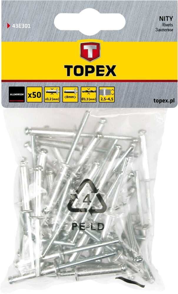 Заклепки Topex алюминиевые 4.8х14.5 мм 50 шт, (43E504)