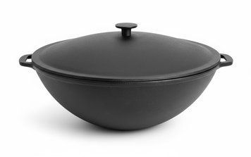 Сковорода BRIZOLL WOK чугунная 4.7 л 300х103 мм со стеклянной крышкой (W30-6)