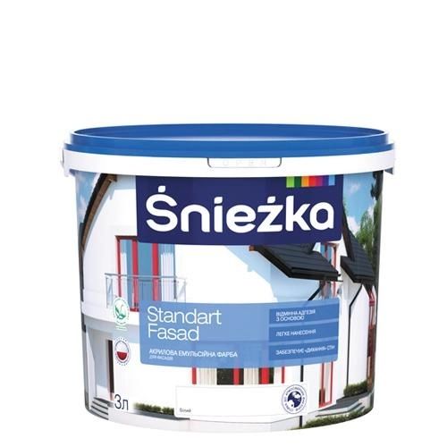 Краска фасадная белая Sniezka Standart Fasad 3 л 4.2 кг
