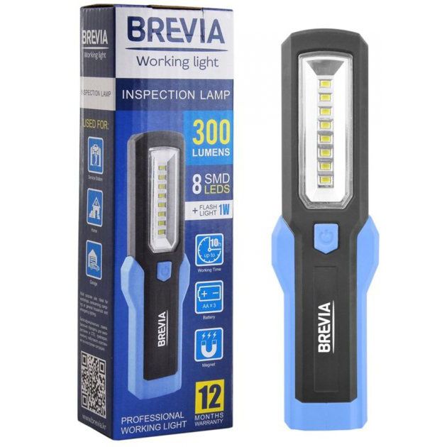 Ліхтар Brevia LED Інспекційна лампа 8SMD+1W LED 300lm, 3xAA, (11310)